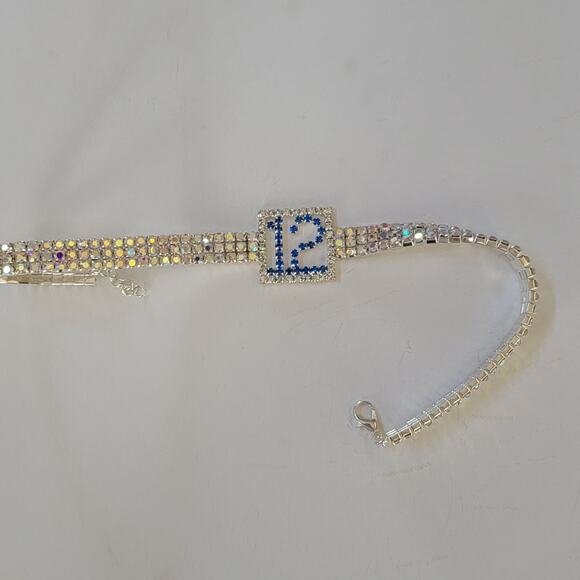 Sparkle Rhinestone Bracelet Blue Accent Design Adjustable Glam Fashion Jewelry - Picture 1 of 10